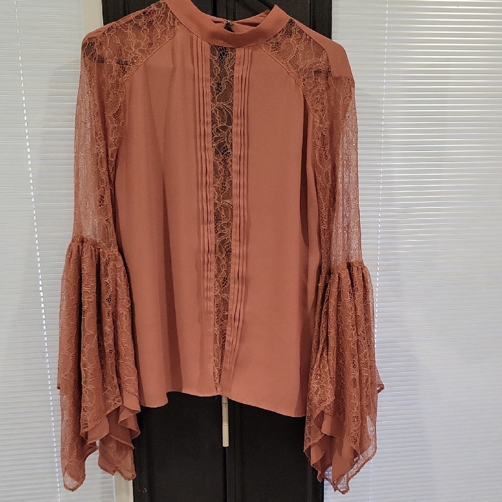 Express Terracotta Lace Sleeve Blouse
